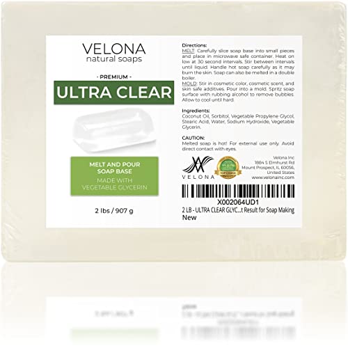 Velona 2 lb - Base de sabão de glicerina ultra clara SLS/SLES Free | Derreta e despeje | Barra natural transparente para