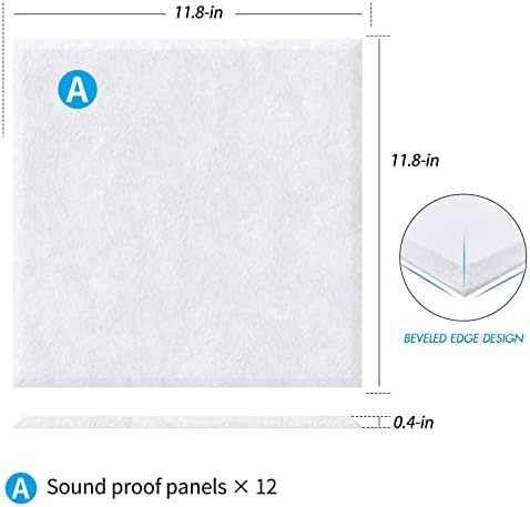 12 painéis acústicos quadrados auto-adesivos de embalagem painéis de espuma à prova de som de borda chanfrada, 11,8