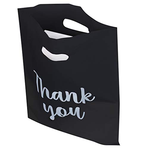 Lot45 sacolas de varejo de plástico com alças - bolsas de mercadorias de plástico preto 100pk a granel 12x15in agradecimento