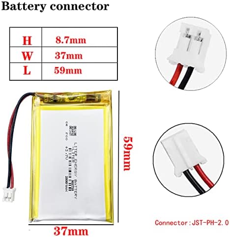 Liter 3.7v 2000mAh 903759 Bateria de bateria lipo recarregável Bateria de Ion Polímero de Lítio com conector JST 2.0mm