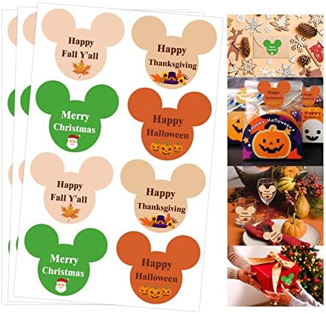 2023 Feliz Natal Mickey Minnie Um mouse colorido outono de ação de graças vocês adesivos inspirados no mouse ouvidos festivais de férias apresentam etiquetas para selos de envelope, etiquetas de presente, decoração de festa 200 pcs