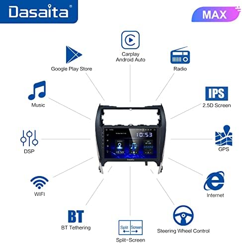 Dasaita Car Radio para Toyota Camry 2012 2013 2014 Wireless CarPlay Android Auto Car Sceltero Navigation In-Dash Unidade Touch