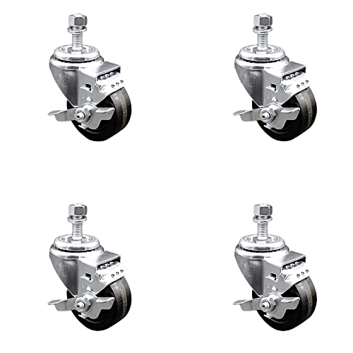 Lançador de haste rosqueada giratória fenólica com rolamento de rolos de 4 w/3 x 1,25 rodas pretas e hastes de 12