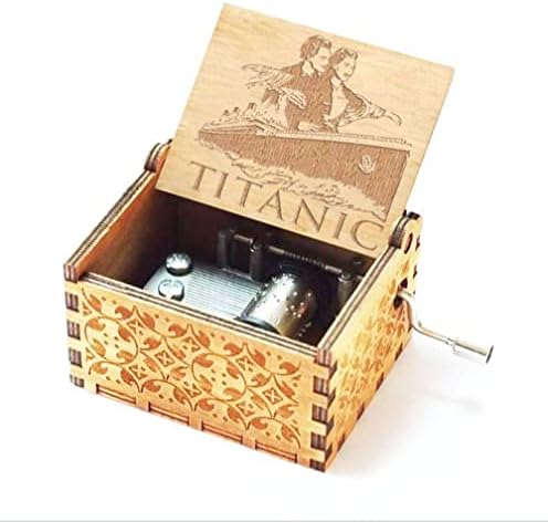 Ryshaa Titanic Music Box Toy Toy Wooden Hand-Janked Box, tocando meu coração vai na caixa de música para o Dia das Bruxas