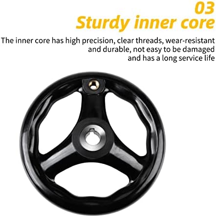 4,9 polegadas de roda manual dia, 3 falou plástico roda redonda com alça giratória, para máquina de moagem de torno, 12*125 mm, preto