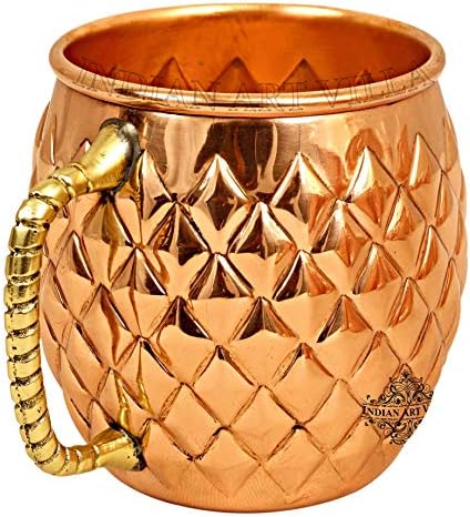 Indian Art Villa Pure Copper Round for-For-Diamond Hammerred Design Moscow Mule Cervent Cup, melhor para coquetéis de cerveja, barware, volume-20 oz, conjunto de 6