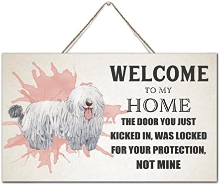 Bem -vindo ao meu sinal de decoração de mesa de casa placas de madeira angustiada sinal de placa pintada de cachorro fofo de parede