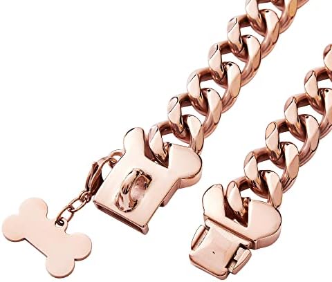 Golante de aço inoxidável de ouro rosa Link Colar para cães pesados ​​para cães pequenos grandes, colar de cachorro de bulldog
