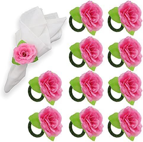 Anéis de guardanapo de flor rosa - conjunto de 10
