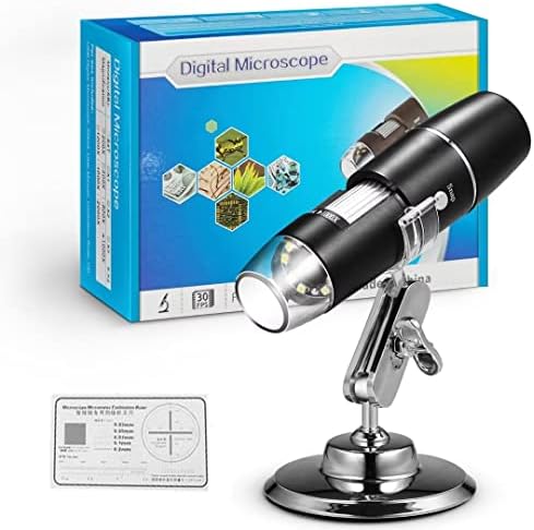 Microscópio digital USB portátil com suporte de metal, câmera portátil de inspeção de ampliação HD 1000 x com 8 luz LED para Android