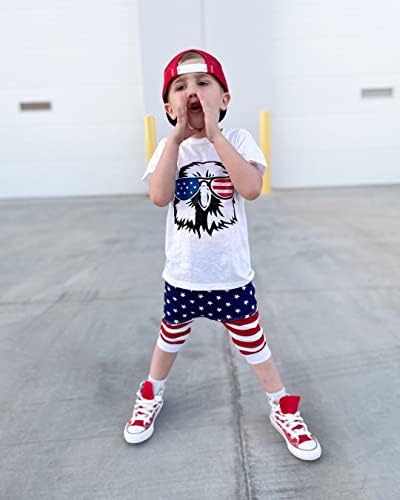 Roupa do Dia da Independência Criança Baby Garoto Prinha Prinha de Manga Curta Top Stars and Stripes Shorts 4 de julho Roupas