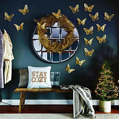 Decoração de borboleta dourada tixiquns decoração de parede, 48pcs 2 estilos 3 tamanhos, adesivos de borboletas em 3D para cupistas
