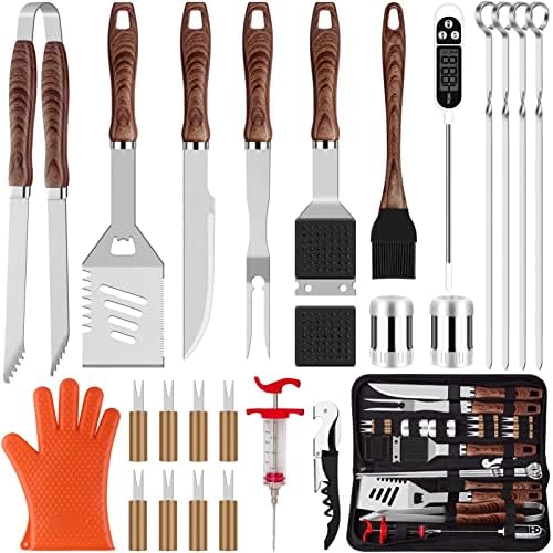 Romantista 26pcs Kit de acessórios para homens para homens, aço inoxidável Ferramentas para churrasco pesado com luva e saca -rolhas, utensílios de churrasque