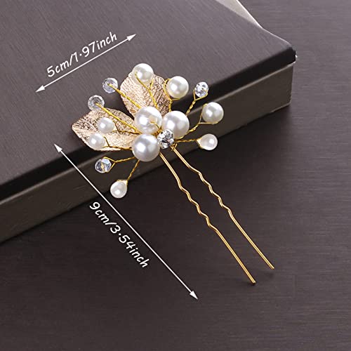 Akofic Bride Wedding Hair Pins, 4 peças Acessórios de cabelo de noiva Pinos de cabelo de cristal pérolas