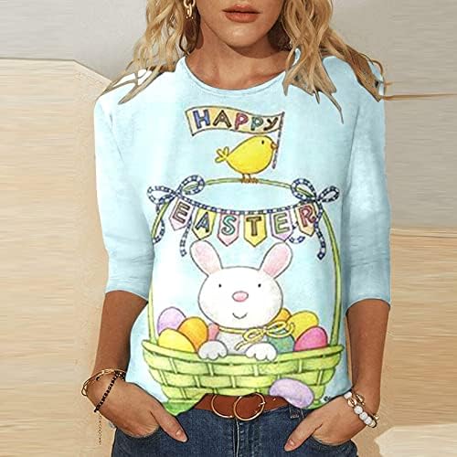 Blusa gráfica floral camiseta feminina 3/4 manga de gira de algodão de algodão coelhinho de coelho de coelho