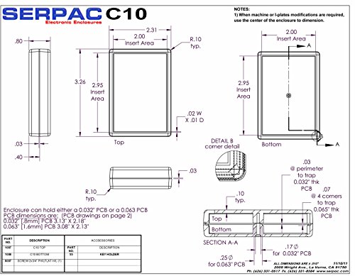 Gabinete de plástico ABS SERPAC C10, 2,30 Comprimento x 3-1/4 Largura x 0,80 de altura, preto