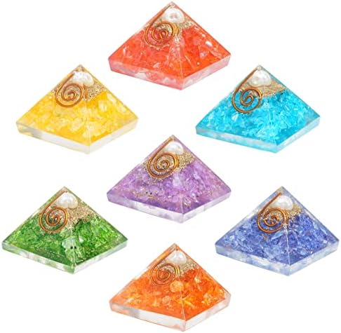 Crocon Seven Colors Orgone e Pirâmides de Onyx Conjunto de Espanos de Pedra de Pérola Branca de 7 Cura Orgonita Pirâmide Pirâmide Reiki Chakra Chakra Organite