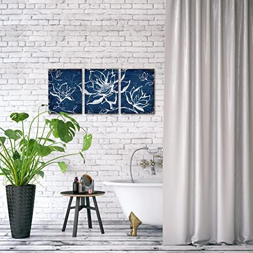 Sechars Magnolia Flor Wall Art Decor azul e branco pintura floral para o quarto banheiro moderno boho minimalista obras de arte