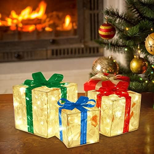 Decorações de lâmpada de Natal Caixa de presente de decoração de Natal com caixa de presente de iluminação de iluminação de luz de Natal ao ar livre Caixa de Natal Caixa de Natal Decorações de presente ao ar livre estatueta de casa gnome de quintal