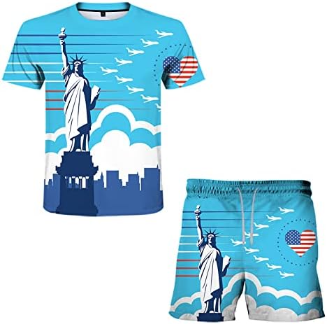 BMISEGM Summer Mens Workout Shirts Men Summer Sport Sport Casual Day Impressão Independence 3D Suit Men Suits & Sets Men Hip