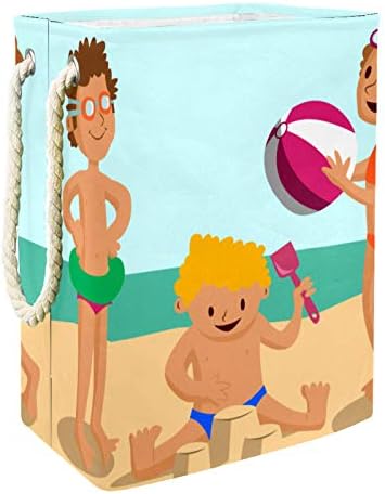 Família Deyya na praia Padrão de lavanderia cesto cesto de altura dobrável para crianças adultas meninos adolescentes meninas em quartos banheiro 19.3x11.8x15.9 em/49x30x40.5 cm
