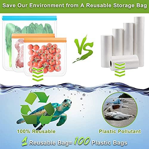 Sacos de ziplock reutilizáveis ​​de BLOCE Silicone, 3 bolsas de congelador planas livres de pacote BPA, sacolas de vácuo reutilizáveis