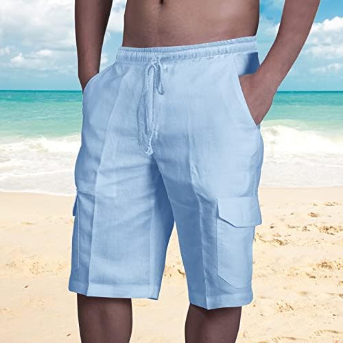 Shorts de linho de algodão Firero para homens shorts de praia casual Comfort Comfort Workout Treino de cordão liso com
