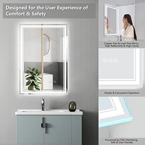 HIYOWAY LED VAIDADE MELHOR 20X28 espelho do banheiro com luzes, espelho inteligente diminuído para banheiro com função de memória