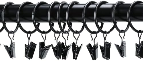 DattTCC 40 Ringas de cortina de metal com clipes pretos decorativos de cortina à prova de ferrugem vintage de 1,26 polegada