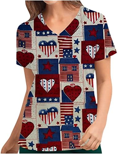 Camiseta superior para feminino 2023 Manga curta Vneck American Flag Gráfico Gráfico Gráfico Escritório Anatomia Esfregar camiseta uniforme