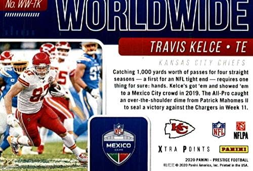 2020 Panini Prestige Worldwide Xtra Points Blue 2 Travis Kelce Kansas City Chefes NFL Cartão de negociação de futebol
