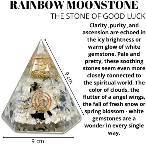Elemento espiritual HEXA Rainbow Moon Stone Orgone Pedra Pyramid para cura de limitar o controle da mente negativa