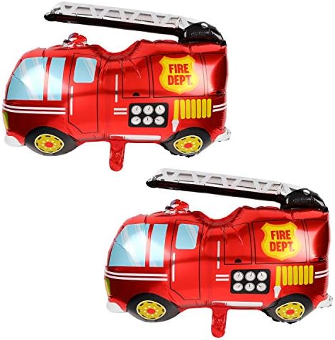2 PCs Jumbo Fire Truck Foil Mylar Balloon Helium Large Birthday Party Decorations Supplies Red