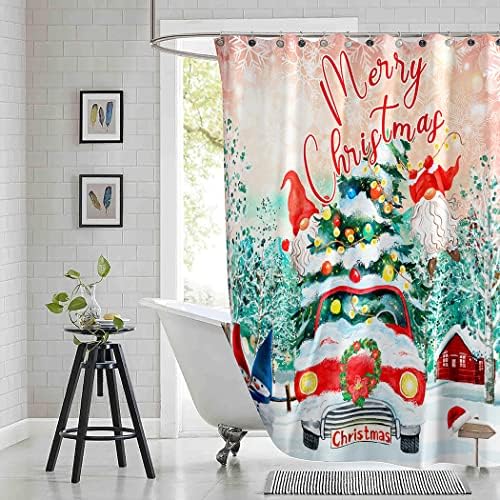 Cortina de chuveiro de feliz Natal do BFInte Feliz, caminhão de Natal, cortina de neve, cortina de banheiro para banheiro, cortinas à prova d'água para banheiro, cortina de chuveiro com gancho, 72 x72