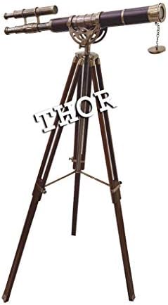 Um telescópio decorativo de latão vintage Single Single & Double Barrel Tripé antigo conjunto de 2 presentes rústicos de decoração
