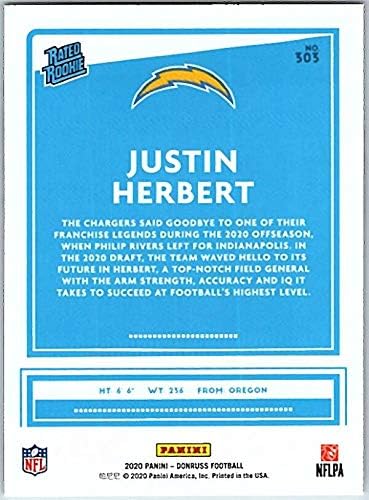 2020 Donruss #303 Justin Herbert RC - Los Angeles Chargers NFL Football Card NM -MT Classificado