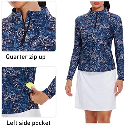 M MOTEEPI Camisa de golfe feminina de manga comprida Athletic Quarter Zip Pullover Sun Protection com bolso