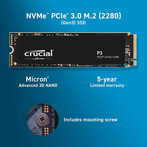 Crucial P3 1TB PCIE GEN3 3D NAND NVME M.2 SSD, até 3500MB/S - CT1000P3SSD8