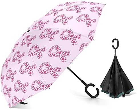 Fita rosa Câncer de mama Consciência invertida guarda-chuva no vento reverso no guarda-chuva com alça em forma de C para homens