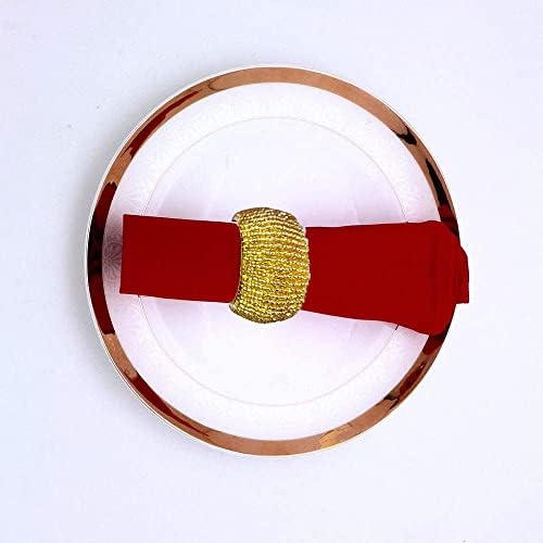 Terraacraft -conjunto de 6 anéis de guardanapo de miçangas em ouro brilhante. Presente de feriado- Natal e Ação de Graças, decoração