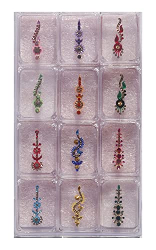Ashirwad Indian Multiticolor MultiSize, Multi Design Stone Crystal Bridal Reutilable Bindis, testa tika, Jewels Starters
