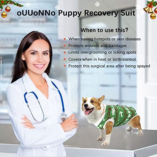 Pijamas de Natal de cão ouuonno para cachorros de recuperação cirúrgica de cães para feridas abdominais ou doenças