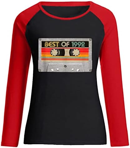 Tops de manga longa para mulheres Melhor das camisas de túnica de letra de letra de 1992 camisetas coloridas camisetas redondas no