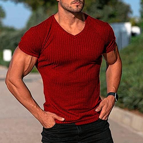 Camiseta casual de fitness de decote em V masculino V treino de musculação do pescoço de pescoço Camisetas de malha de verão