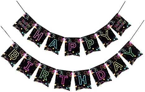 Kuknos Black Neon 1º Feliz Birthday Birthday Banner para crianças bebês, decorações coloridas de festa de 18º aniversário