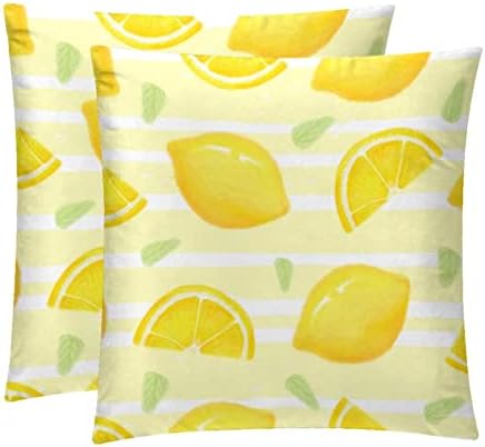 Tbouobt Pack de 2 capas de travesseiro de veludo, capa de almofada de travesseiro quadrado para cama de sofá, desenho animado de verão de limão de limão