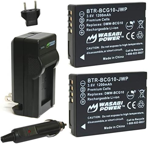 Bateria de energia e carregador Wasabi para Panasonic DMW-BCG10, DMW-BCG10E, DMW-BCG10PP e Panasonic LUMIX DMC-3D1, DMC-SZ8,