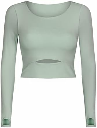 Camiseta de manga longa de sutiã esportiva esportiva confortável com almofada de peito meio curto ao ar livre correndo slim yoga