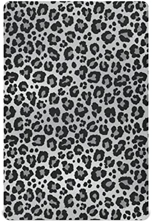 Alaza Snow Leopard Print Folhetos de berço cinza ajustados lençóis de berço para meninos meninas criança, tamanho padrão 52 x 28 polegadas