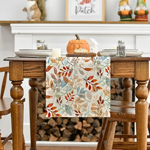 Modo ARTOID BEIGE EUCALYPTUS Folhas de outono Runner, decoração sazonal de mesa de jantar de cozinha de outono para festa em casa